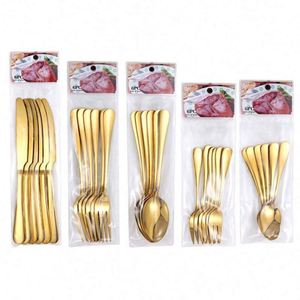 Luxury Shiny Stainless Steel <b>Flatware</b> Cutlery Set Silverware Gold Plated Handle <b>Flatware</b> 6pcs Set Knife Fork Spoon Set - Product Image 3