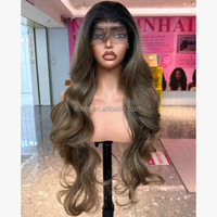 Perruque synthétique Lace Front 13x4 de 32 pouces, ondulée, avec dentelle transparente, sans colle, base en soie, ligne de cheveux naturelle, résistante à la chaleur