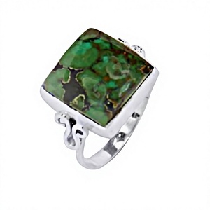 Art Palace 925 Silver Natural Green Turquoise <b>Ring</b> Geometric Bohemian Style Unisex Bezel Setting Everyday Wear Jewelry - Product Image 1