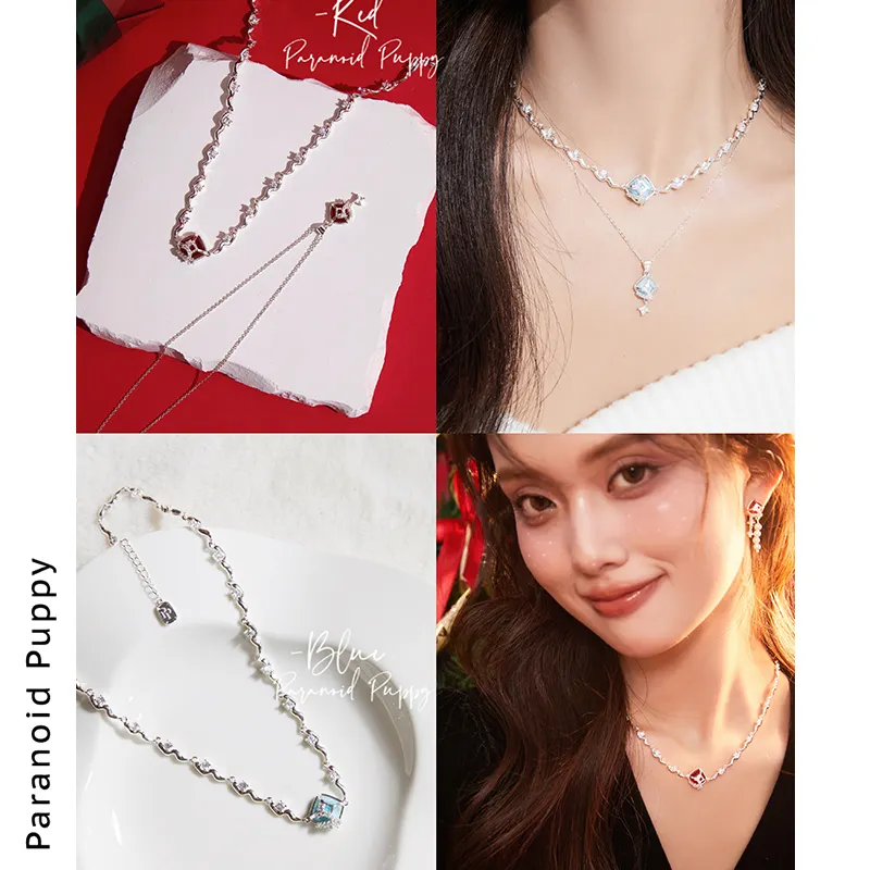Natural Larimar Red Agate with Zircon Light Luxury Fashion Jewelry Necklace Women Men 2022 Party Gift