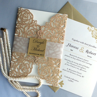 Bande de paillettes imprimée personnalisée, design créatif, enveloppe découpée au laser, ruban de luxe, invitations à paillettes faites à la main pour anniversaire de mariage