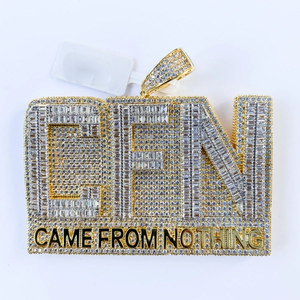 Nouveau <span class=keywords><strong>collier</strong></span> pendentif en or plaqué avec inscription CFN en zircon CZ 5A glacé, bijoux hip-hop tendance pour hommes, provenant de Nothing - Product Image 2