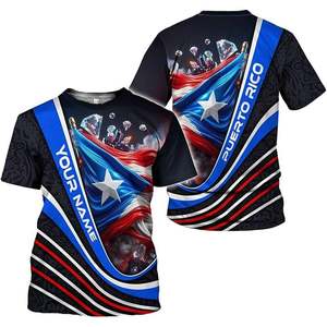 T-shirt à rayures diagonales stylisées avec le symbole du blason de Porto Rico, vente en gros personnalisée, motif du drapeau de Porto Rico, t-shirts pour hommes - Product Image 3