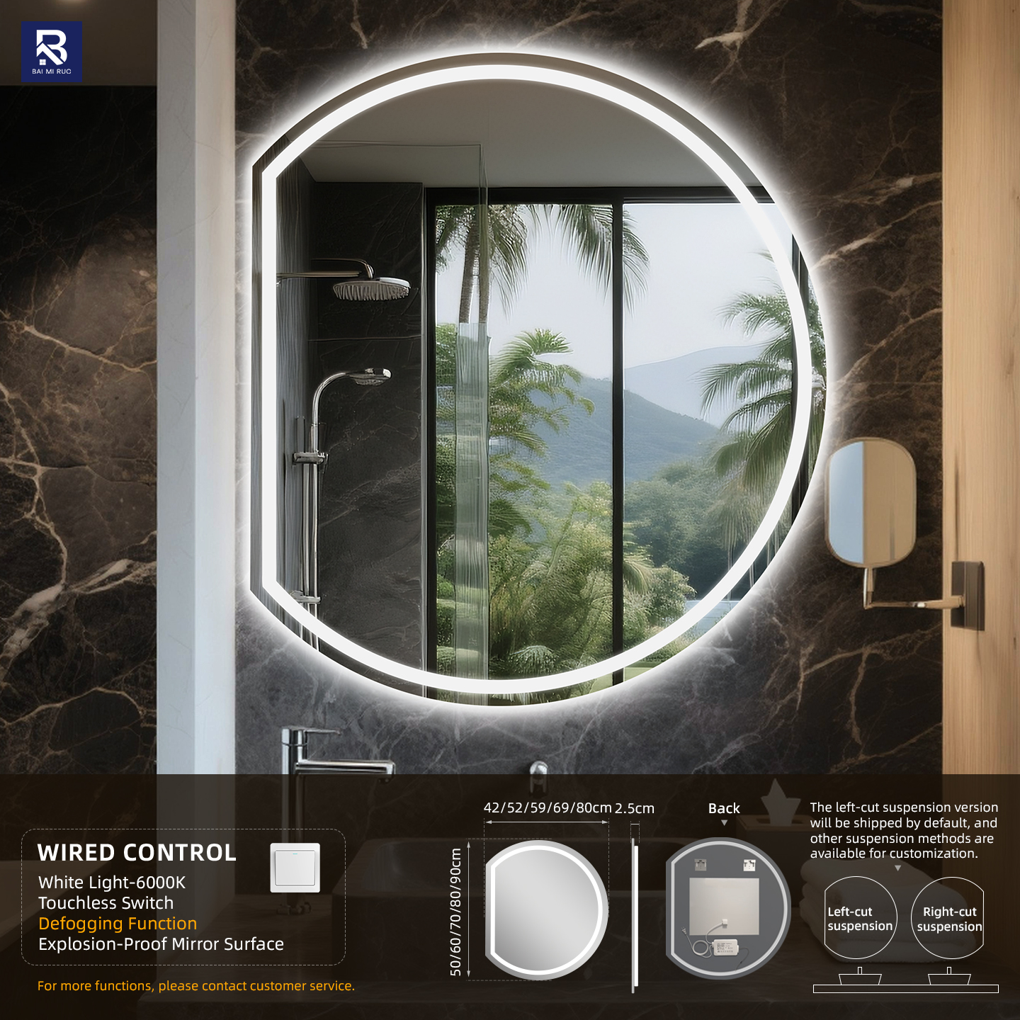 Control por cable + Luz blanca fría + Desempañador