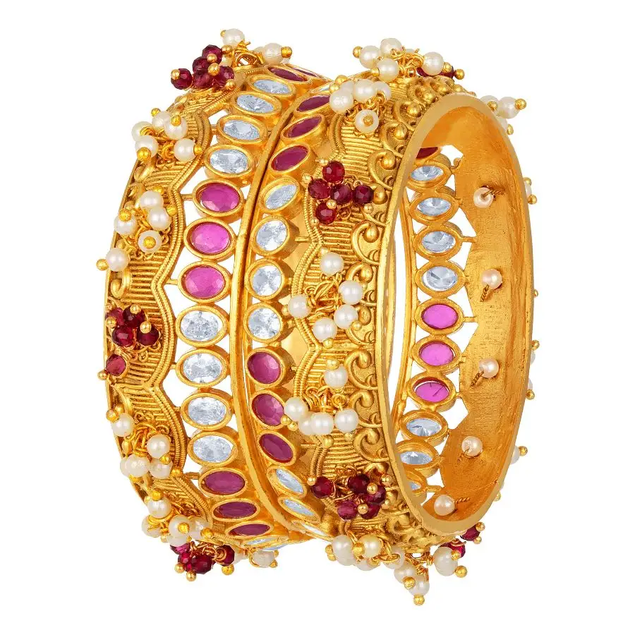 Bán Buôn Trang Sức Truyền Thống Ấn Độ 22K Mạ Vàng Đồng Filigree Nhân Tạo Fancy Side Lock Openable Bangle Kada Cho Phụ Nữ