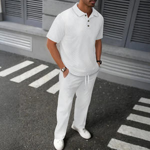 Ensemble deux pièces pour <span class=keywords><strong>homme</strong></span>, polo à manches courtes et <span class=keywords><strong>pantalon</strong></span> en jacquard uni, nouvelle collection été - Product Image 4