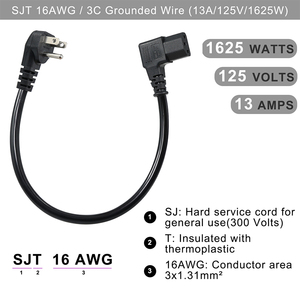 Cable de Alimentación para Computadora de Ángulo Recto, Enchufe Plano de Perfil Bajo NEMA 5-15P a IEC C13, Cable de Repuesto de CA con Certificación ETL - Product Image 2