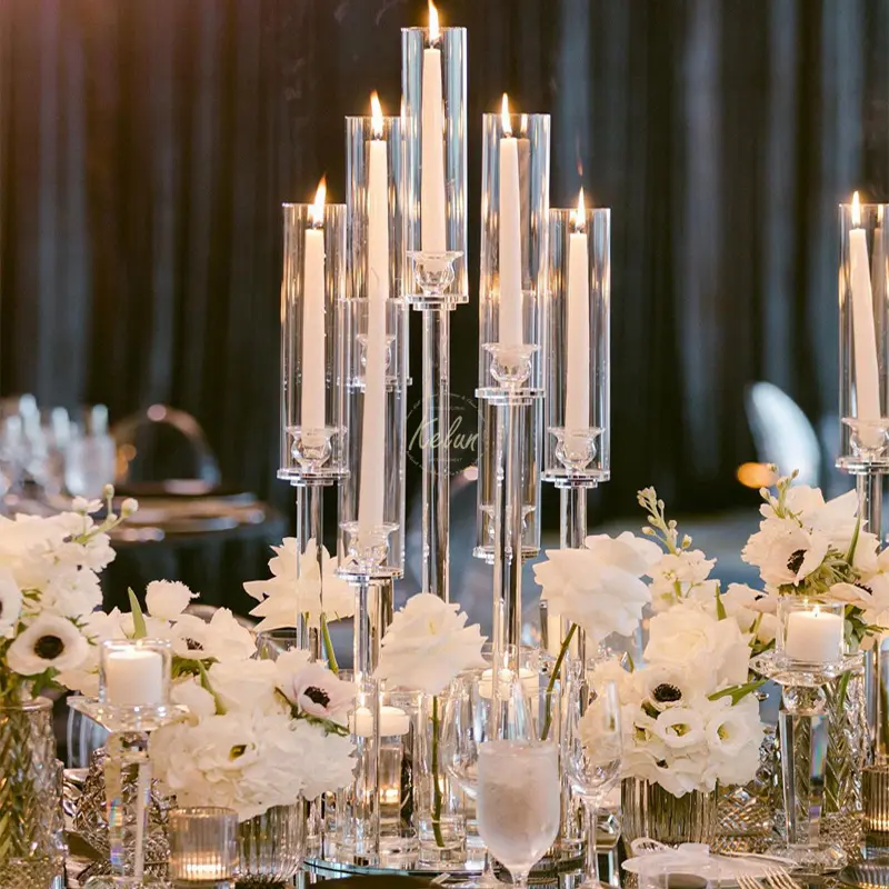 Candelabro de cristal al por mayor, candelabro de cristal, portavelas para decoración de centro de mesa de boda