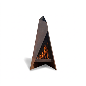Brasero vertical en acier Corten thermolaqué, élégance rustique, pour salon, salle à manger, hôtel, jardin, extérieur - Product Image 1