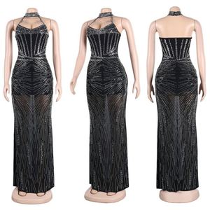 Tendenze della moda per ragazze sexy senza schienale con strass elegante abito da sera per festa a cena - Product Image 2
