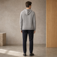 Cardigan zippé en mélange cachemire et laine pour homme, tricoté à capuche, manches longues, poignets côtelés, personnalisable OEM