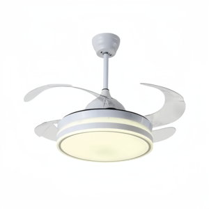 Ventilateur de plafond LED moderne en métal avec moteur DC, 3 pales, télécommande, intensité variable, 6 vitesses, 3000K-6000K, blanc chaud, montage en suspension pour salon - Product Image 1