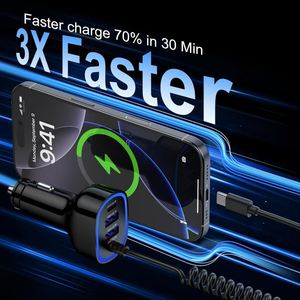 Cargador de Coche Cuatro en Uno, 30W PD QC, Carga Rápida con Cable en Espiral Tipo C para Vehículos - Product Image 4