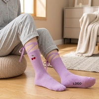 Chaussettes de yoga antidérapantes en gros pour femmes, avec ruban, pour Pilates, respirantes, en coton, pour barre et danse, taille unique, lavables en machine