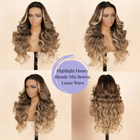 Highlight Honigblond Mix Braun Loose Wave Glueless 13x4 HD Transparente Pre-Styled Lace Front Echthaar-Perücken Klebstofffrei