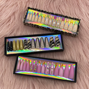 <strong>Pink</strong> Full Cover False <strong>Nails</strong> with Designs Cute Glue on <strong>Nails</strong> for Women Girls <strong>Nail</strong> Art Decorations - Product Image 4