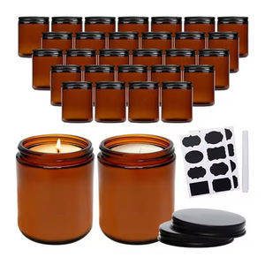 Vente en gros de pots en verre ronds pour bougies parfumées ambrées de 8 oz, contenants en verre cylindriques pour bougies avec couvercle - Product Image 1