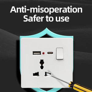 <span class=keywords><strong>Prise</strong></span> murale de type 86 à 3 broches rondes de qualité supérieure, norme sud-africaine universelle, avec interrupteur à bouton et charge rapide USB de type C - Product Image 4