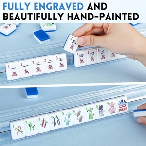 Customizable White Blue Engraved Acrylic 4-Player American-style <b>Mahjong</b> Tile <b>Set</b> with Portable Travel Case for Entertainment - Product Image 4