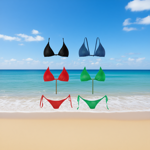 Set Bikini HDJ con Top a Stringa e Slip, Taglie 42 44 46 48, Colori Nero Rosso Verde Blu, in Maglia Elasticizzata a Tinta Unita - Product Image 2