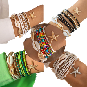 Bohemian Style Multi-Color Shell <b>Beads</b> Woven Starfish Rice <b>Beads</b> Bracelet <b>Set</b> Anklets Jewelry for Beach Vacation Party Gift - Product Image 3