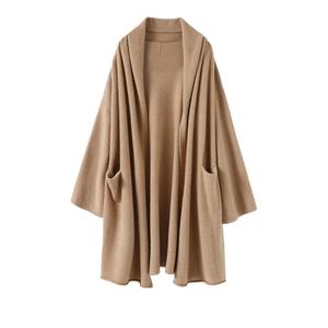 Maxi <span class=keywords><strong>Cardigan</strong></span> a manica lunga in lana <span class=keywords><strong>marrone</strong></span> Cashmere da donna cappotto autunnale Casual con davanti aperto e cappuccio per maglione autunnale - Product Image 6