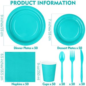 Solid Color Party Supplies Disposable Tableware Set 175 Pieces For 25 People With <b>Plates</b> Cups Napkins And Utensils - Product Image 2