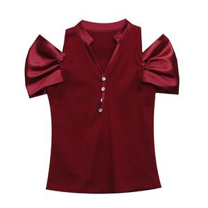 Nouveau T-<span class=keywords><strong>shirt</strong></span> d'été <span class=keywords><strong>original</strong></span> de créateur, <span class=keywords><strong>chic</strong></span>, à épaules dénudées, manches courtes, avec boucle et perles, élégant et tendance - Product Image 5
