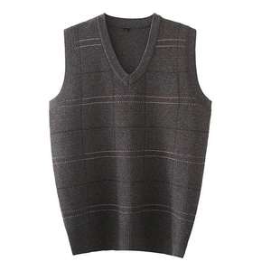 <b>Men</b> Gray Knitted <b>Sweater</b> <b>Vest</b> Sleeveless V Neck Soft Casual Pullover Warm Knitwear for Autumn Winter Fashion Layer Wear - Product Image 2