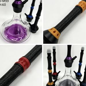 Chicha en verre transparent moderne, design noir et violet, avec plusieurs embouts, pour usage en lounge - Product Image 6