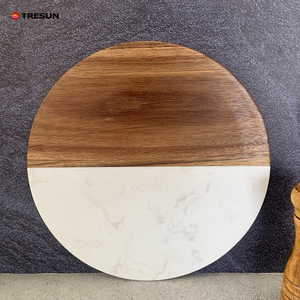 Tabla de Cortar Redonda de Madera de Acacia y Mármol Hecha a Mano de 10 Pulgadas, Tabla para Queso de 1.3 cm de Grosor, Apta para Lavavajillas, Reutilizable, Duradera y de Alta Calidad - Product Image 1