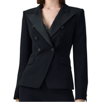 Solapa de pico de doble botonadura de negocios negra Mtm para mujer con traje de esmoquin de seda satinada estilos personalizables
