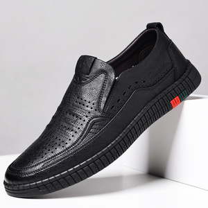 Zuecos casuales de cuero para hombre, sin cordones, con diseño hueco y transpirable, modelo 9985, en negro y gris, sandalias para adulto. - Product Image 2