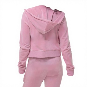 Sweat à capuche pour femme en coton tricoté épais 100% avec strass, personnalisable, style streetwear, coupe courte, fermeture éclair frontale, respirant et doublé - Product Image 3