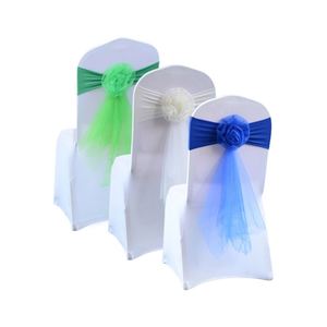 Nouvelles écharpes de chaise OEM en organza transparent et spandex, motif floral, pour décoration de mariage, vente chaude - Product Image 1