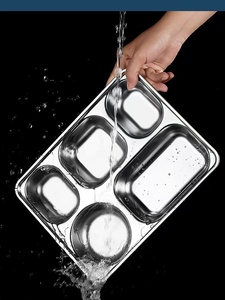 Ensemble d'assiettes à dîner divisées en acier inoxydable 304 durable avec couvercle, boîte à lunch carrée de style chinois pour l'école, le camping, l'usage domestique - Product Image 2