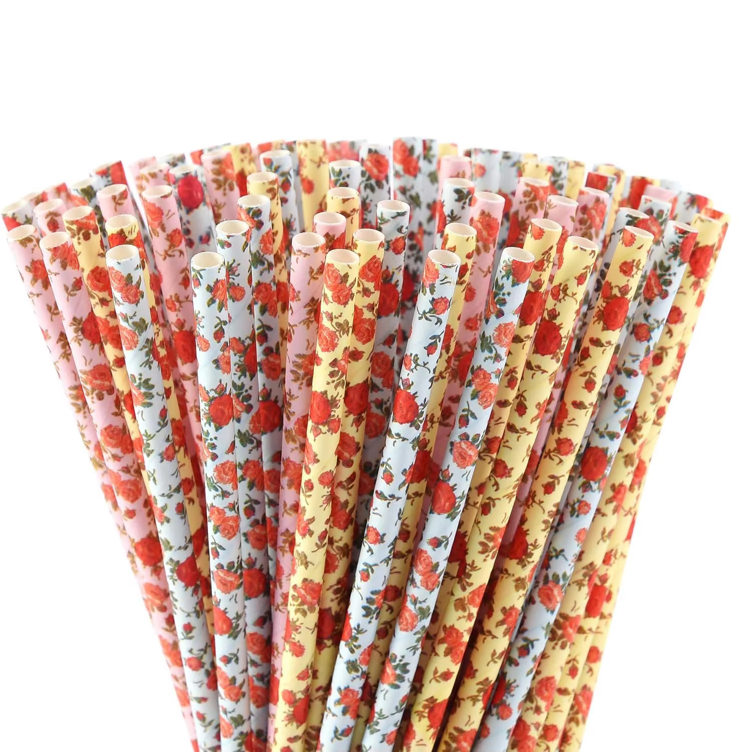 Custom Pattern Eco-Friendly Biodegradable Bamboo Drinking Individually Bars Camping 8mm 10mm Diameter Paper Wrapped Straws