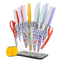 Ensemble de 16 couteaux de cuisine en acier inoxydable avec revêtement antiadhésif, accessoires et éplucheur inclus, avec bloc de rangement