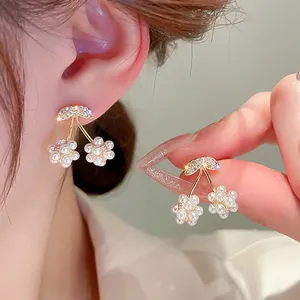 电镀银针锆石樱桃小耳环小设计珍珠多功能耳环