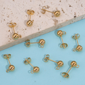 Boucles d'oreilles clous classiques en acier inoxydable plaqué or, 4 mm et 6 mm, gravables, bijoux de mode perlés Aceworks ACS054 - Product Image 2