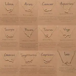 Fashion Brown Paper Card Gold Plated Stainless Steel Jewelry Astrology Zodiac Sign Necklace