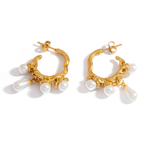 Boucles d'oreilles pendantes en forme de goutte d'eau en acier inoxydable plaqué or 18 carats pour usage quotidien - Product Image 5