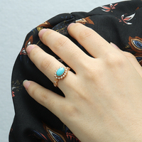 925 Sterling Silver Plaqué Or Rétro Géométrique Cz Zircon Shell Perle Créé Vintage Turquoise Ovale Anneau