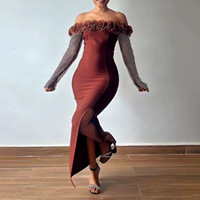 Robe longue à épaules dénudées avec bande florale 3D pour femme, robe de soirée de Noël