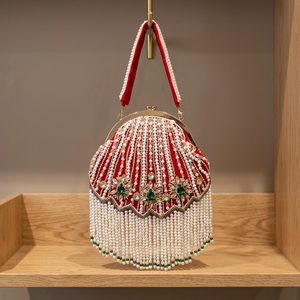 Handmade Beaded Suede <b>Pearl</b> Fashion Soft Shoulder <b>Bag</b> Tropical Leaf Pattern Flap Satchel Evening Handbag Multi Color Cute Purse - Product Image 3