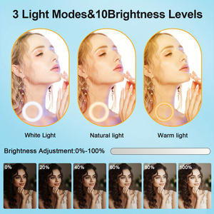 Luce ad Anello LED Mini da 10 Pollici Dimmerabile Bicolore con Supporto per Due Telefoni e Treppiede per TikTok, <span class=keywords><strong>YouTube</strong></span>, Streaming Live e Trucco - Product Image 6