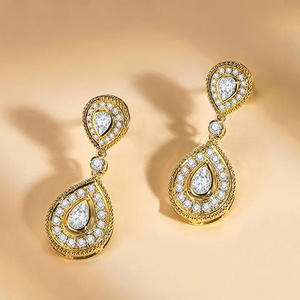 Orecchini in oro bianco con diamanti, oro massiccio 18 carati, diamanti naturali taglio a pera, certificati GIA, gioielli da sposa per donna, stile classico - Product Image 4