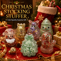 Boîte mystère de Noël : Jouet Squishy sensoriel doux et moelleux, rempli de paillettes, anti-stress, cadeau de Père Noël secret, idéal pour le bonhomme de neige de Noël