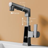 Robinet de lavabo moderne en laiton gris anthracite, cascade rotative, à poser sur le comptoir, avec affichage numérique LED intelligent