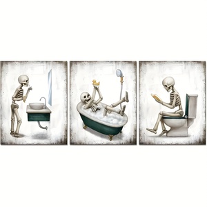 Haowai thả vận chuyển vui tắt tiếng Minimalism trừu tượng không khung in 3pcs phim hoạt hình bộ xương rửa bức tranh vải tường nghệ thuật - Product Image 2